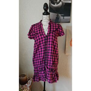 Urban Vibe Checked Flannel Dress with black lace